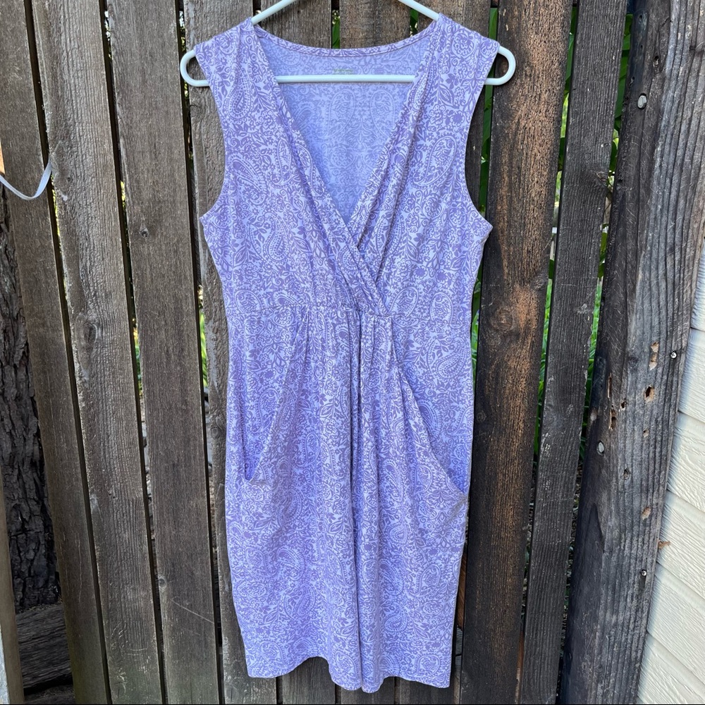 Garnet Hill organic Cotton Purple Floral Pocket Dress Sz S